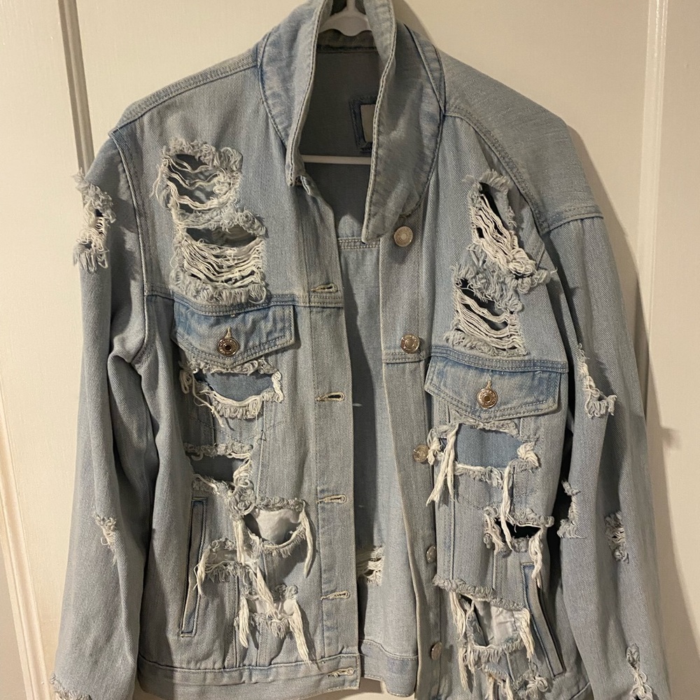 Distressed oversized denim jacket